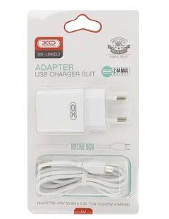МЗП комплект XO L99 з кабелем microUSB (1xUSB, 2.4A, 12W) white