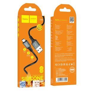 Кабель microUSB HOCO X86 Spear silicone charging data cable, 2.4A, 1m. black