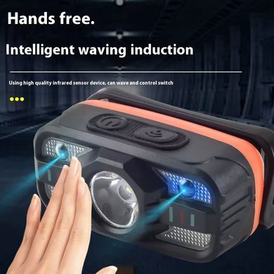 Ліхтар на голову WH-0188-XPE+SMD (white+red), вбудований акумулятор, детектор руху, ЗП Type-C