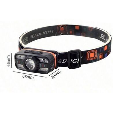 Ліхтар на голову WH-0188-XPE+SMD (white+red), вбудований акумулятор, детектор руху, ЗП Type-C