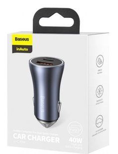 АЗП Baseus Golden Contactor Pro Dual Quick Charger (1xUSB, 1xType-C, 5A, 40W, QC/PD), (CCJD-0G) grey