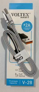 Кабель Lightning Voltex Flat Easy V28 металл, тканинні, 1m., white