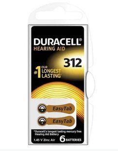 Батарейки повітряно-цинкові Duracell ZA 312 / 6 BL (PR41)