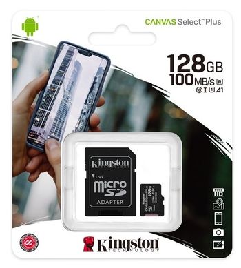 Карта пам'яті Kingston microSDXC Canvas Select Plus 128GB Class 10 UHS-1 (з адаптером) (SDCS2/128GB)